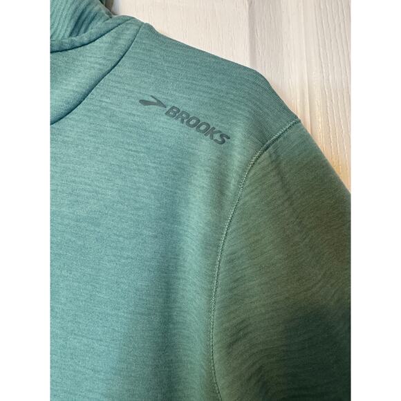 Brooks -Womens Run Happy Size L Stretchy Long Sleeve Turtleneck Thumbholes Green - Picture 3 of 7